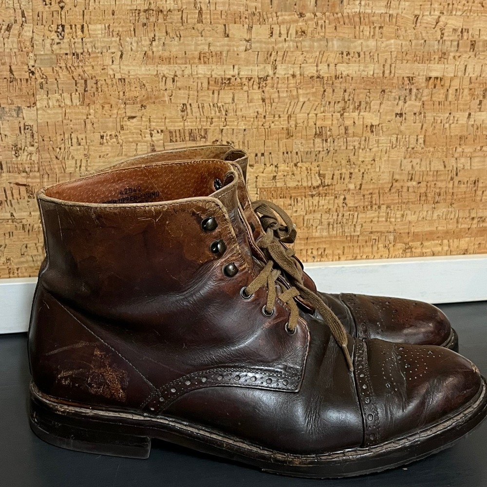 Vintage 90s Made Italy Mens 11 Leather Brogue Cap Toe Work Boots Brown